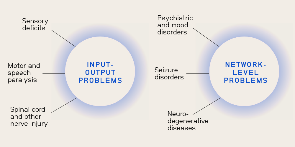 Image depicting input-output and network-level problems as they relate to neurodegenerative conditions